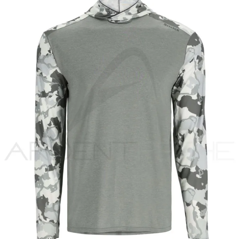 Tee shirt à capuche SIMMS Solarflex bugstopper guide hoody Regiment camo cinder